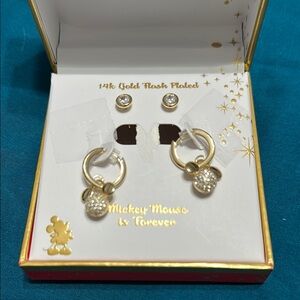 Disney Mickey Mouse 14k flash Plated Earrings Set